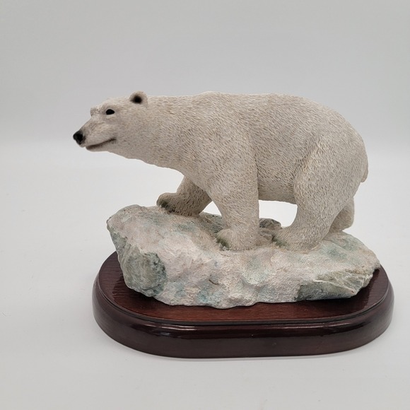Other - Smiling Polar Bear Statue Walking On Ice  With Wooden Base 6"x4"x4"